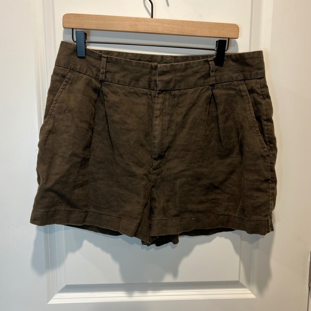 Phase Eight Womens Shorts 100% Linen High Rise Pleated Brown UK 14